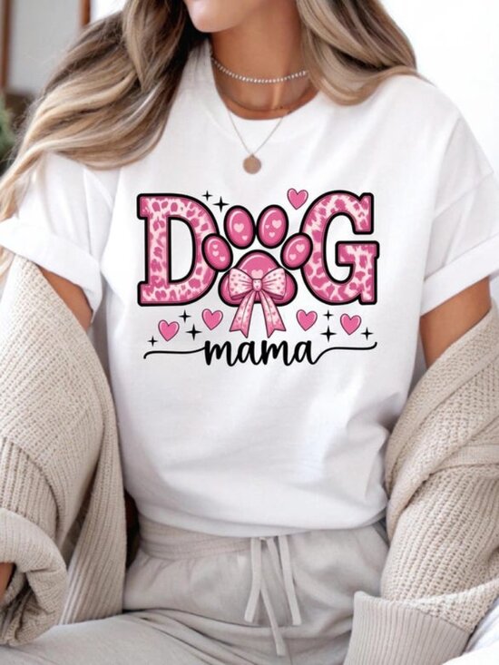 Tops - Dog Mama Shirt, Cute Puppy Mom Gift, Paw Print T-Shirt, Fur Mama Top